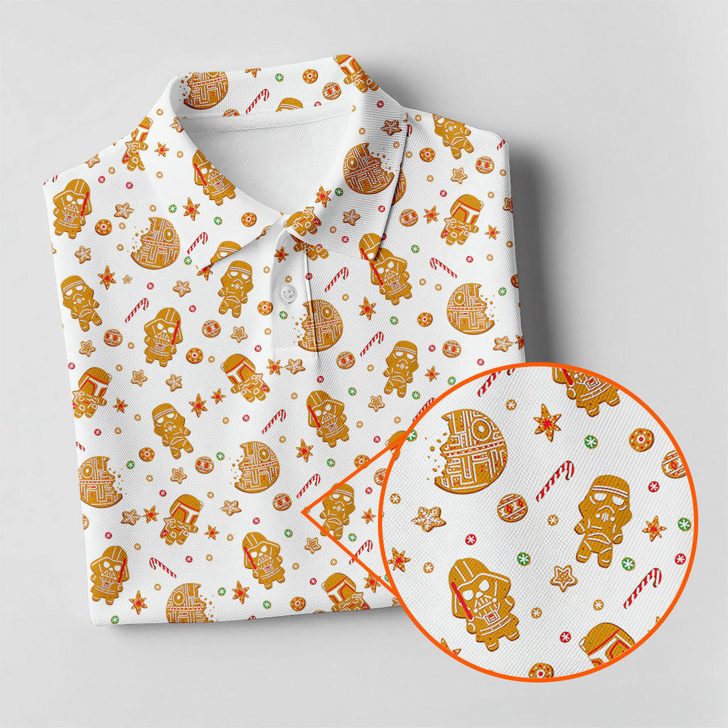 Funny Gingerbread Villain Character Christmas Golf Shirt, White Golf Polo, Fun Golf Shirts For Men