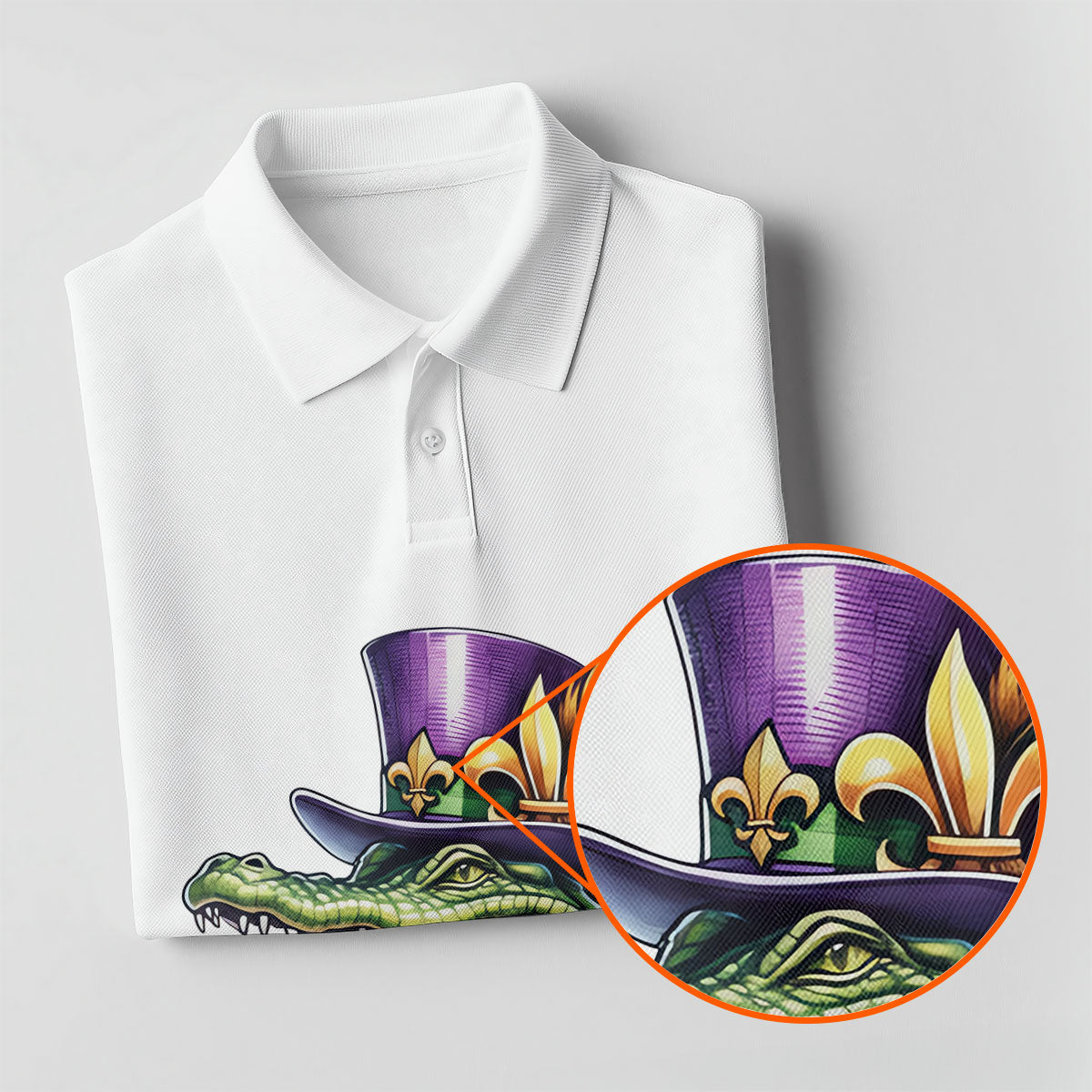 Mardi Gras Alligator Playing Saxophone White Golf Shirt, Golf Shirts For Men, Polo Shirts For Men