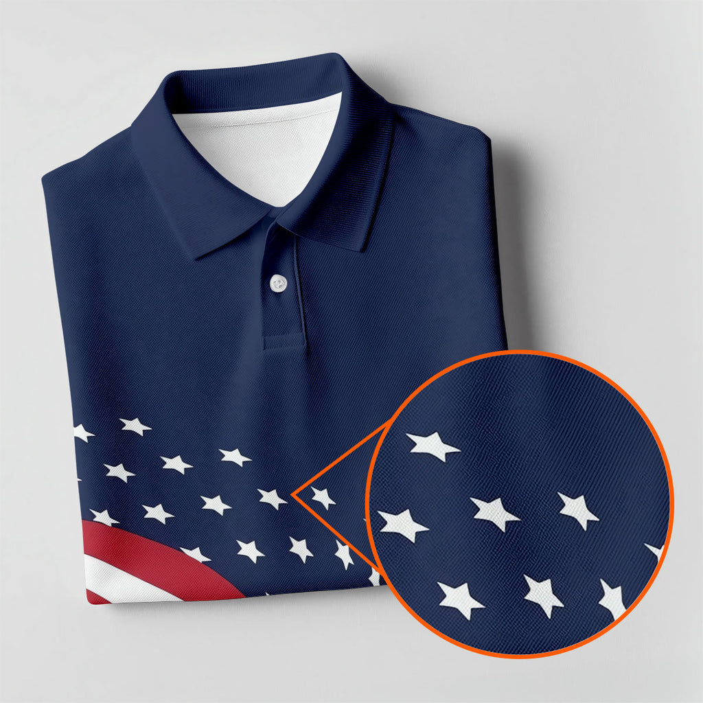 Red White Blue Wavy Stripes And Stars 4th Of July Patriotic Golf Shirt, 250 Years Golf Shirts For Men