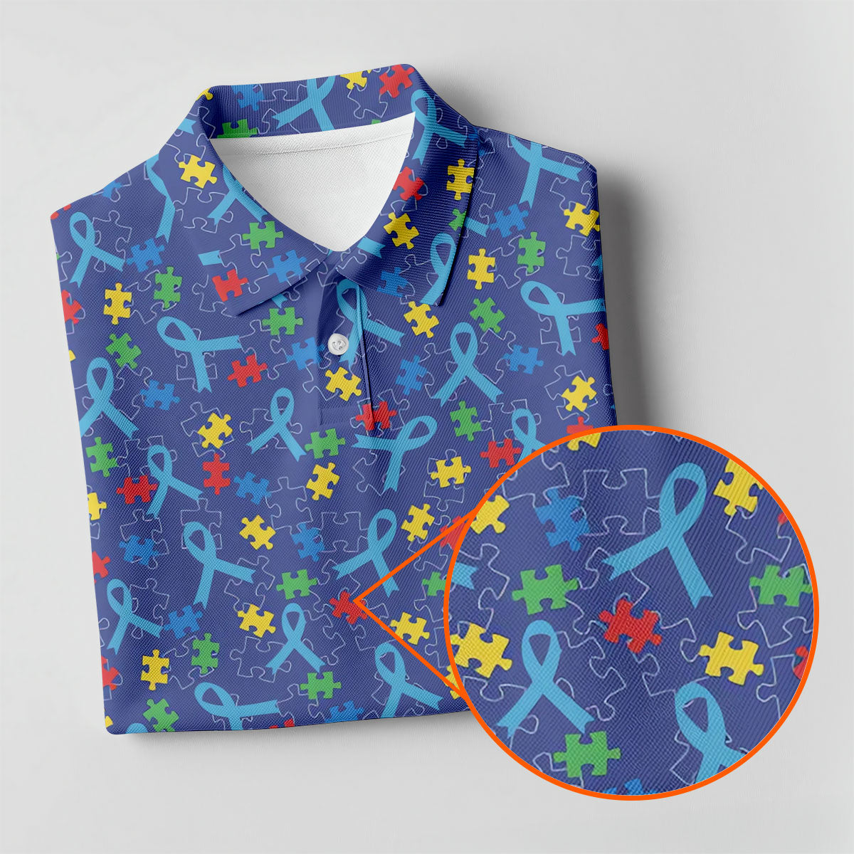 Autism Puzzle Ribbon Pattern Golf Tops For Men, Autism Awareness Color Polo ShirtFor Men, Golf Shirts For Men