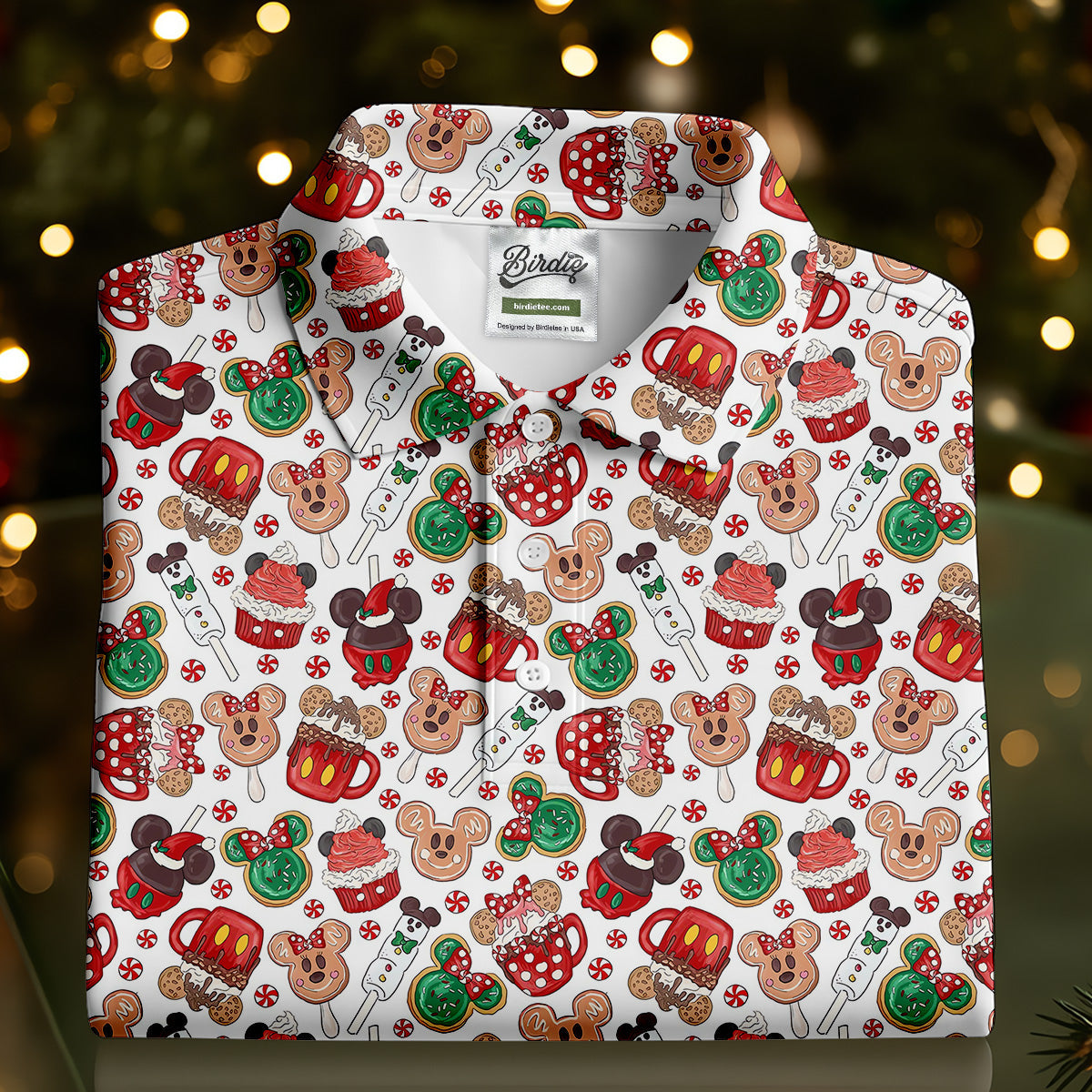 Cute Christmas Dessert Pattern Golf Tops For Men, Cartoon Character Polo Shirts For Men, Christmas Golf Shirt