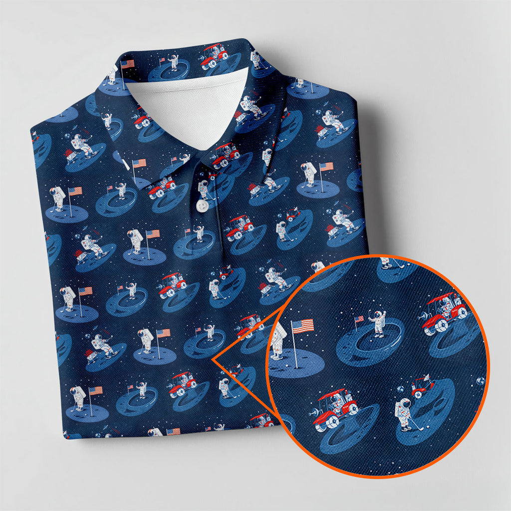 One Small Putt For Man Astronaut Golf US Flag Golf Tops For Men, Golf Shirts For Men