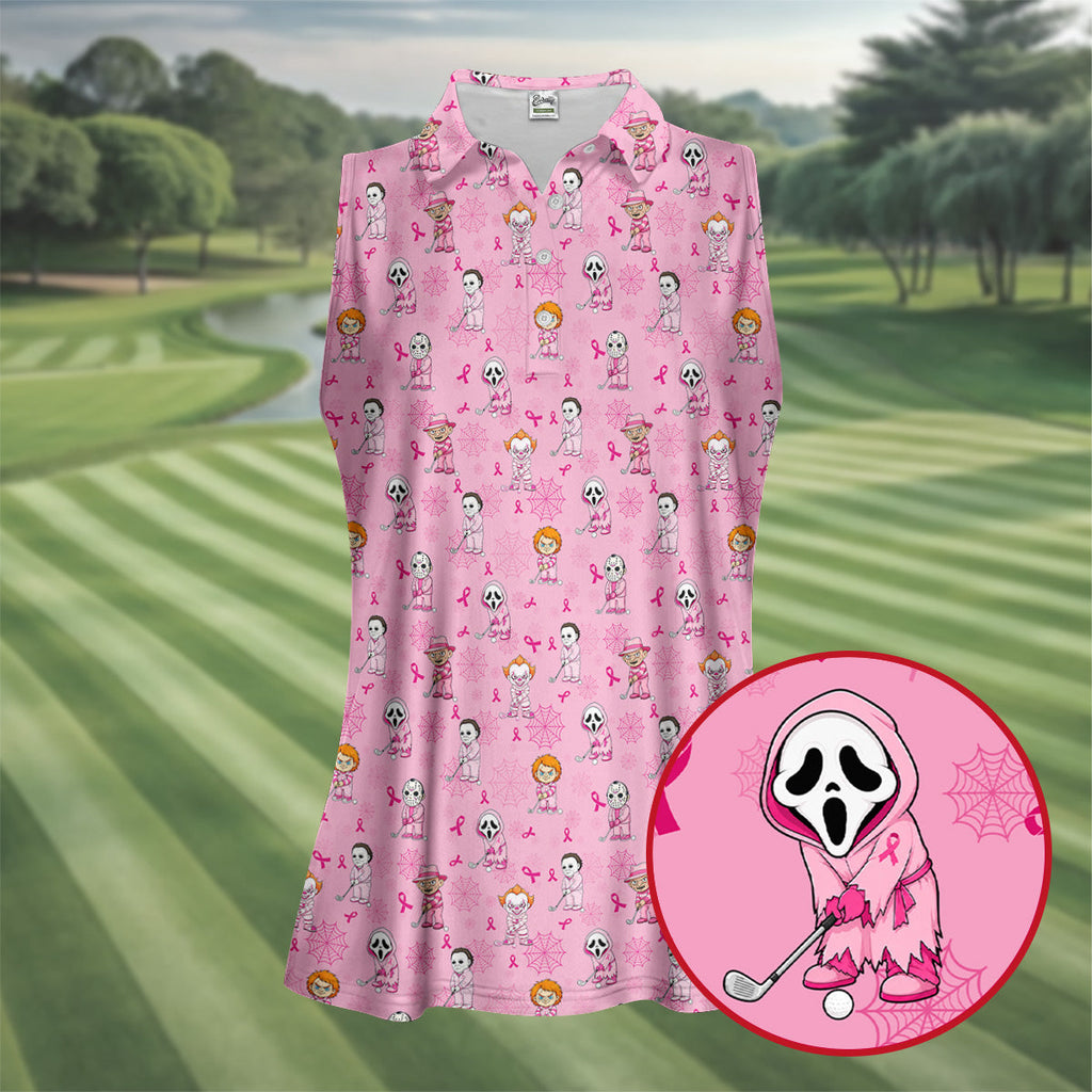 Pink Halloween Horror Breast Cancer Polo Shirt, Women's Golf Polo, Golf Tops For Women