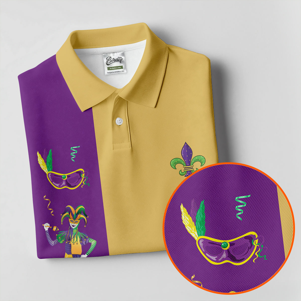 Mardi Gras Festival Jester Figure Fleur De Lis Symbol Yellow Golf Shirt, Polo ShirtFor Men, Golf Shirts For Men