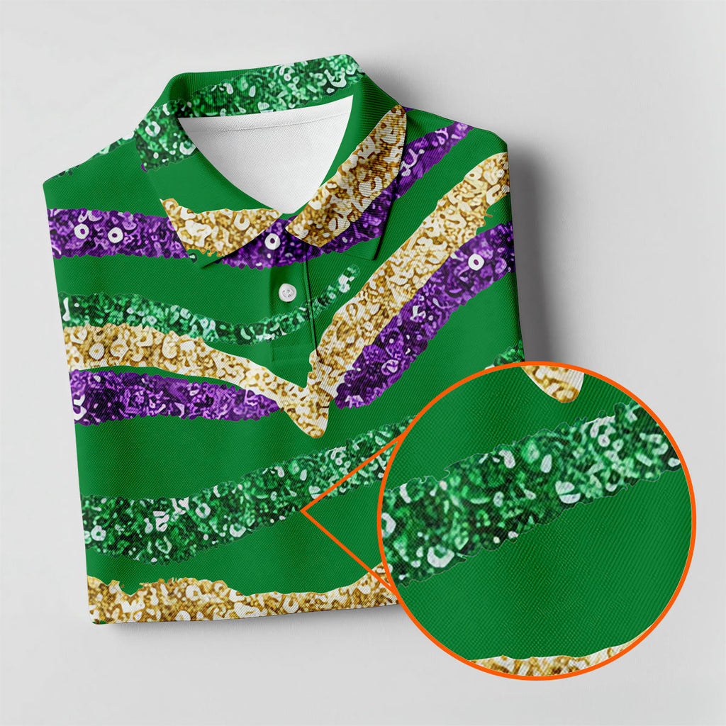 Purple Green Gold Sequin Pattern Green Golf Shirt, Mardi Gras Golf Shirt, Polo ShirtFor Men