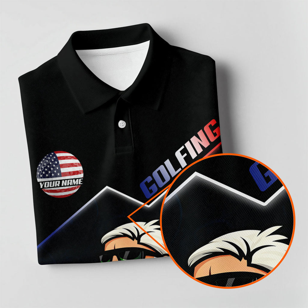Patriotic Man Golf And Beer Custom Name Funny 4th Of July Golf Shirt, 250th Anniversary Golf Shirts For Men