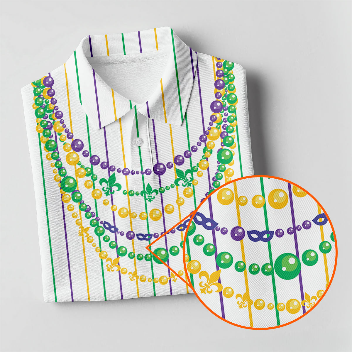 Mardi Gras Beads Necklaces Print White Golf Shirt, Golf Tops For Men, Polo Shirts For Men, Golf Shirts For Men