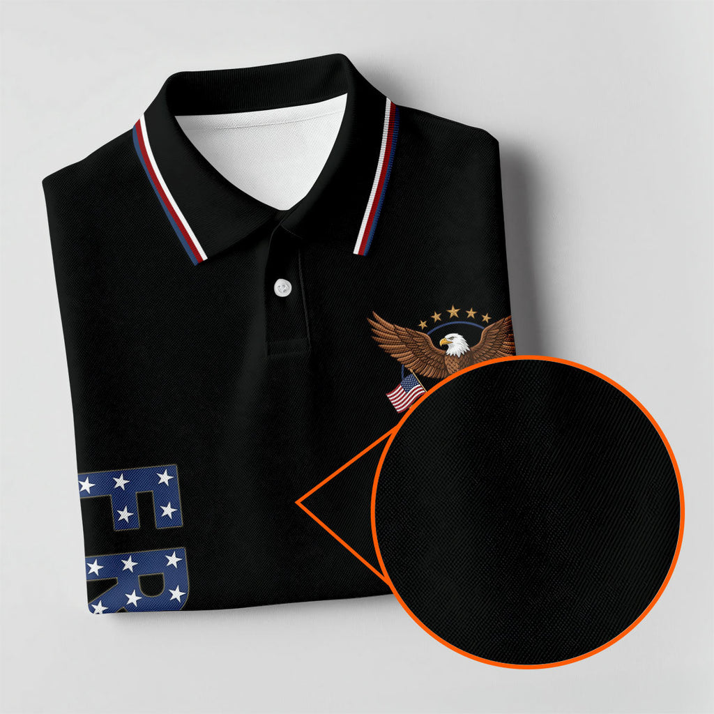 250 Years Of Freedom US Flag Logo Black Golf Shirt, Patriotic 4th Of July Golf Shirts For Men