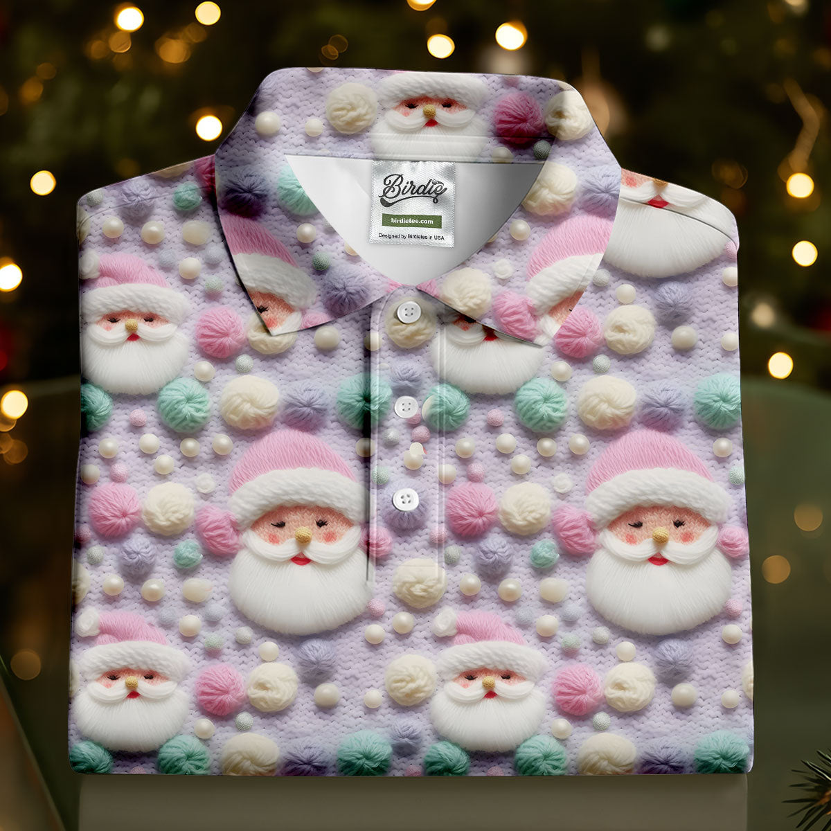 Knit Santa Pastel Pattern Golf Tops For Men, Christmas Golf Shirt, Cute Golf Outfit, Golf Shirts For Men