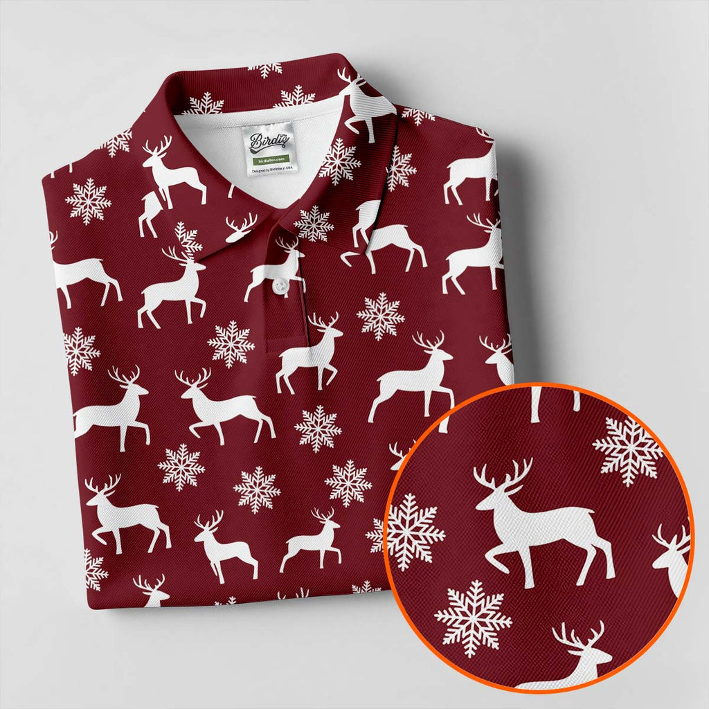 Reindeer Christmas Maroon Golf Shirt, Christmas Golf Shirt, Polo Shirts For Men, Golf Shirts For Men