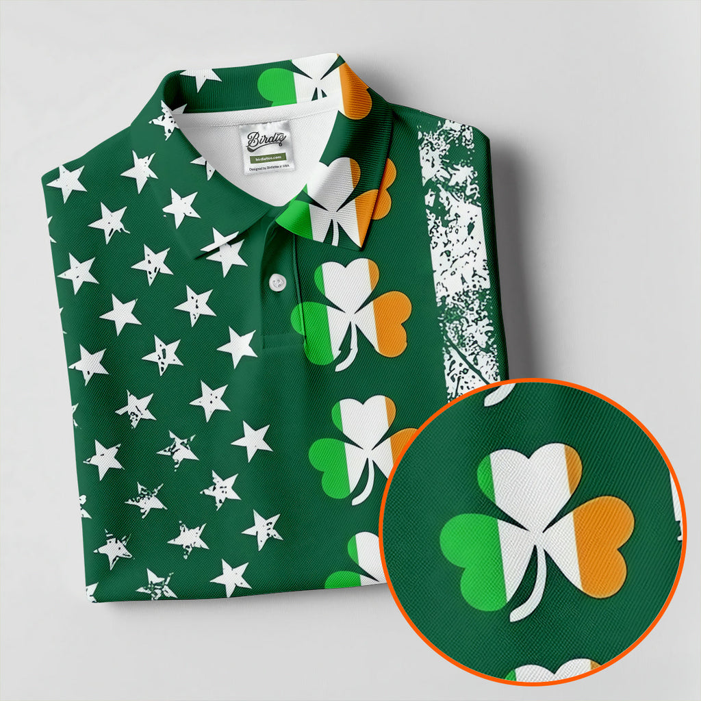 Irish Shamrock Vertical Stripes St Patrick's Day Golf Shirt, Polo Shirts For Men, Golf Shirts For Men