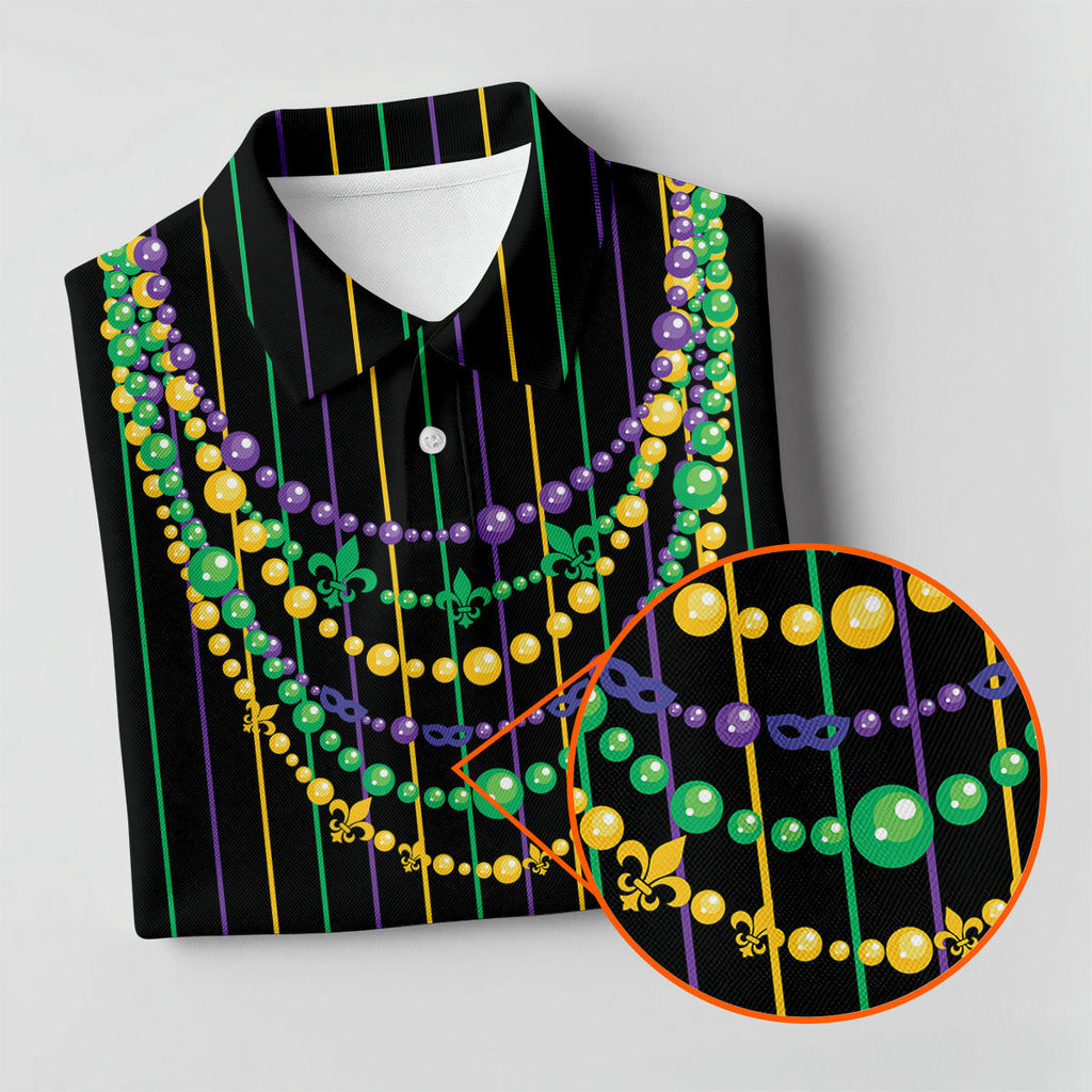 Mardi Gras Beads Necklaces Print Black Golf Shirt, Golf Tops For Men, Polo Shirts For Men, Golf Shirts For Men