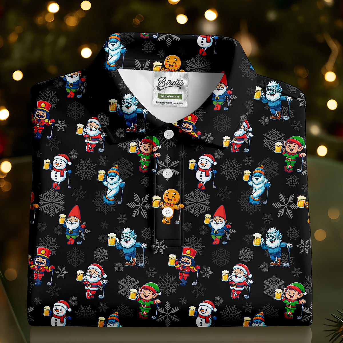 Classic Christmas Characters Black Golf Shirt, Christmas Golf Shirt, Fun Golf Shirts For Men, Polo Shirts For Men