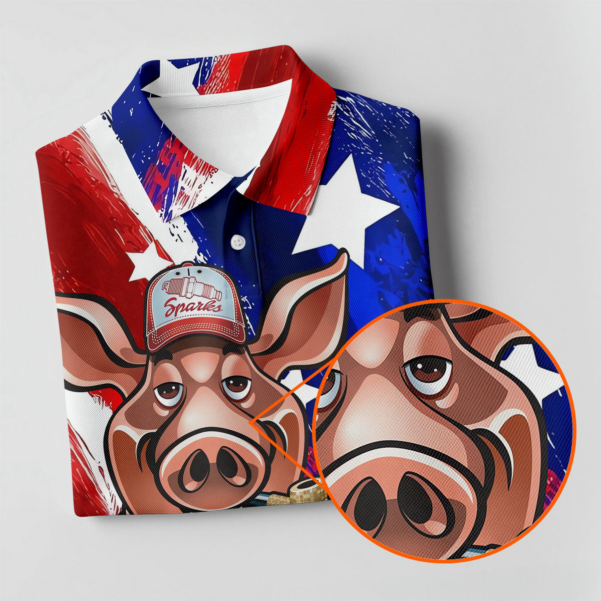 Patriotic American Flag Brush Strokes Funny BBQ 250th Anniversary Polo Shirts For Men, Golf Shirts For Men
