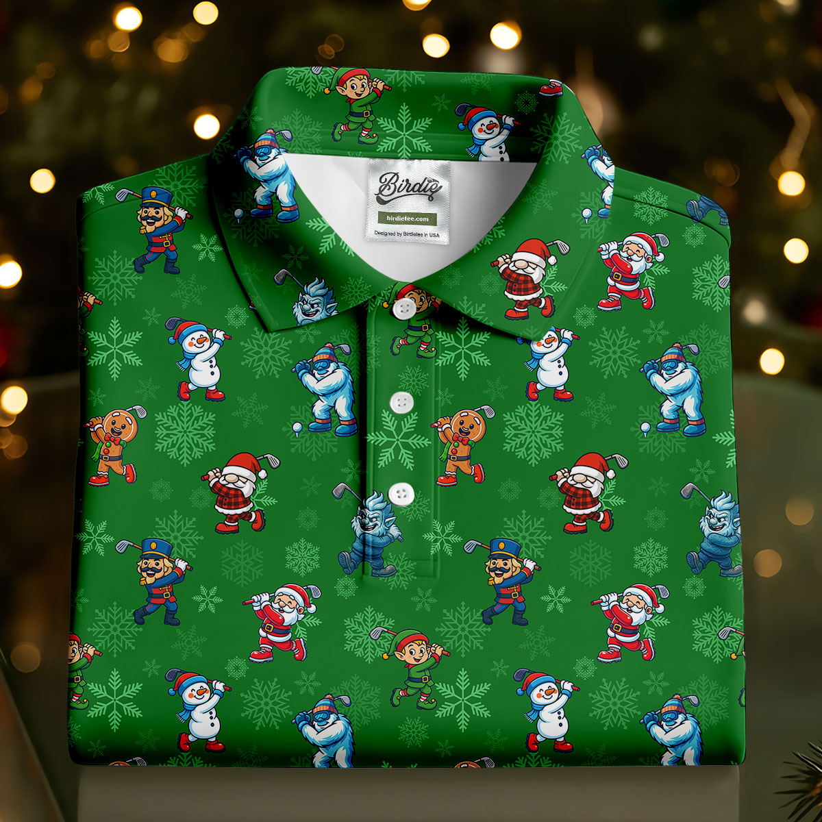 Funny Christmas Characters Golf Pose Green Golf Shirt, Christmas Golf Shirt, Polo ShirtFor Men
