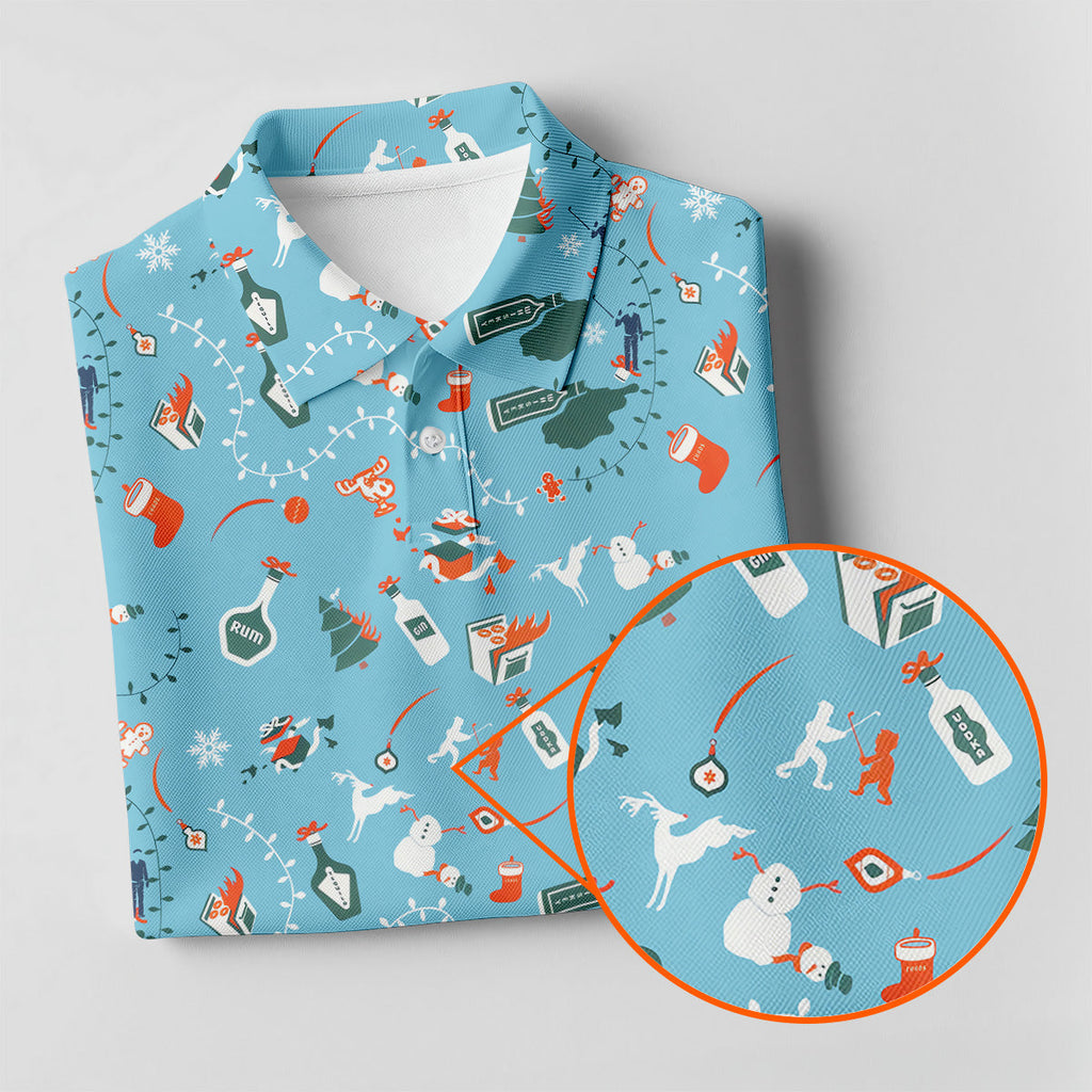 Holiday Chaos Ice Blue Color Golf Tops For Men, Christmas Golf Shirt, Golf Shirts For Men, Golfing Apparel