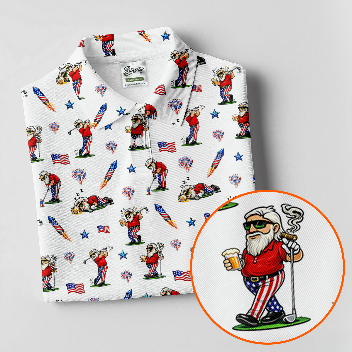 4th Of July Funny Man Golf And Beer USA Polo ShirtPatriotic Golf Shirt, 250th Anniversary Golf Shirts For Men