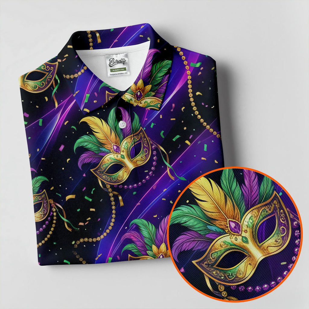 Mardi Gras Carnival Mask Neon Purple Black Golf Shirt, Men's Golf Polo Shirt Golf Shirts For Men