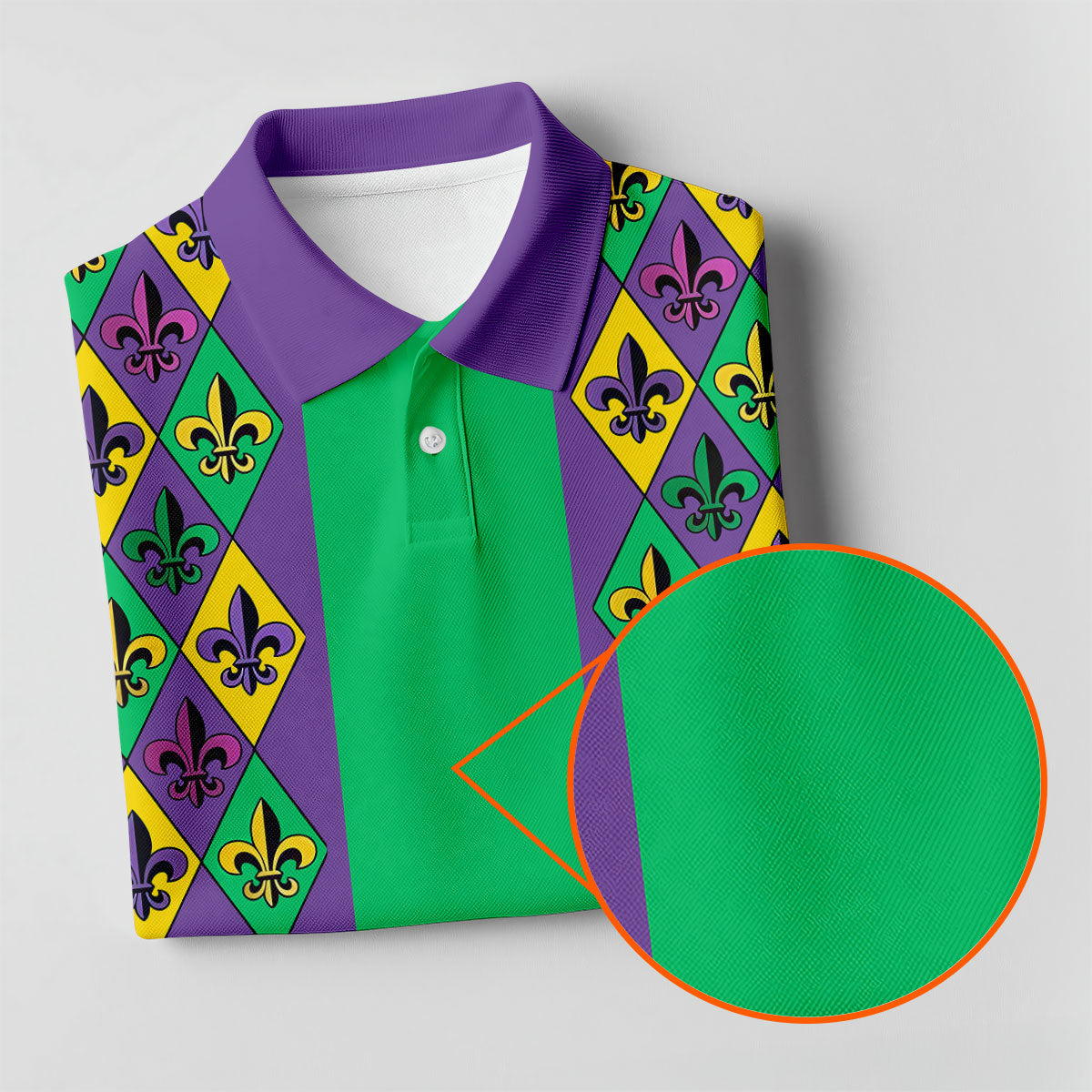 Purple Green Gold Fleur De Lis Argyle Pattern Mardi Gras Golf Shirt, Golf Shirts For Men, Polo Shirts For Men