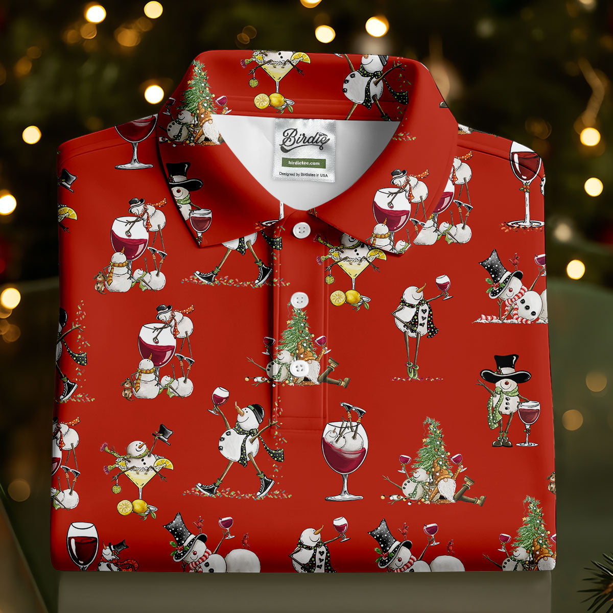 Funny Snowman Drinking Wine Red Golf Shirt, Christmas Golf Shirt, Polo Shirts For Men, Golf Gift For Men