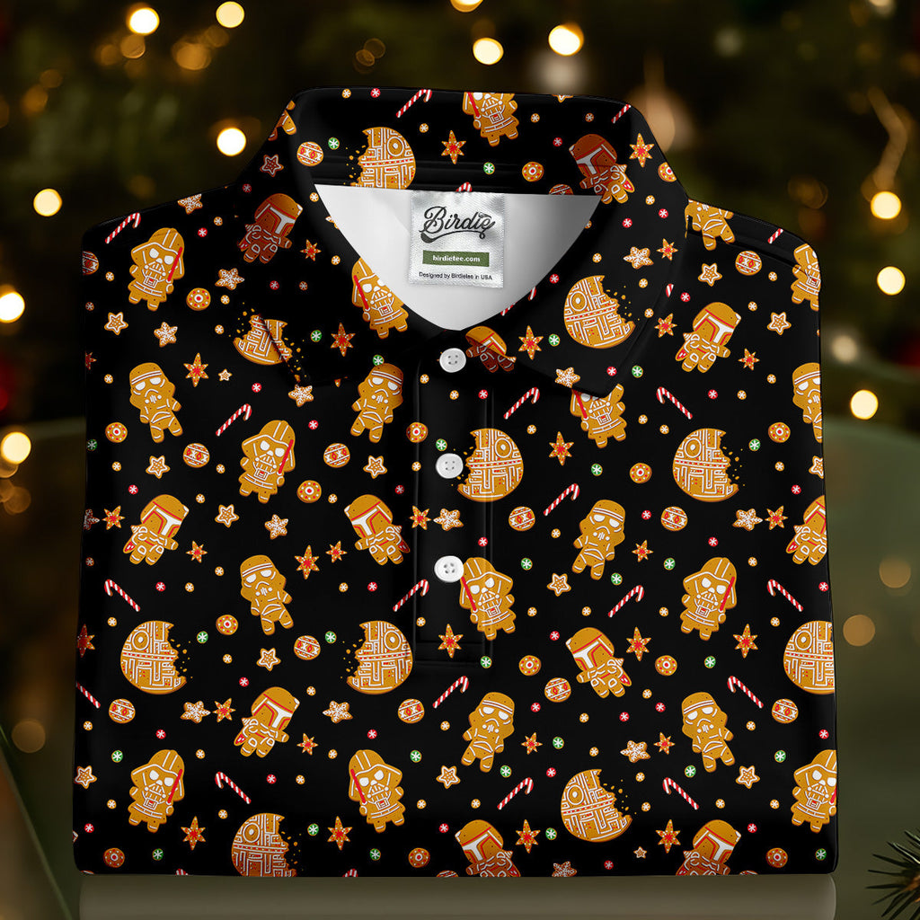 Funny Gingerbread Galaxy Character Golf Tops For Men, Christmas Golf Shirt, Polo Shirts For Men