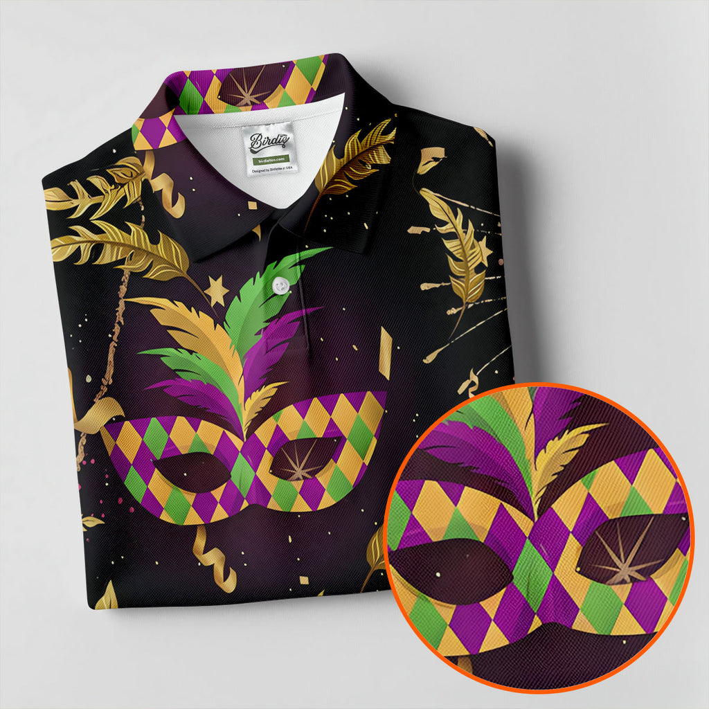Gold Ribbons Mardi Gras Masquerade Mask Golf Tops For Men, Polo Shirts For Men, Golf Shirts For Men