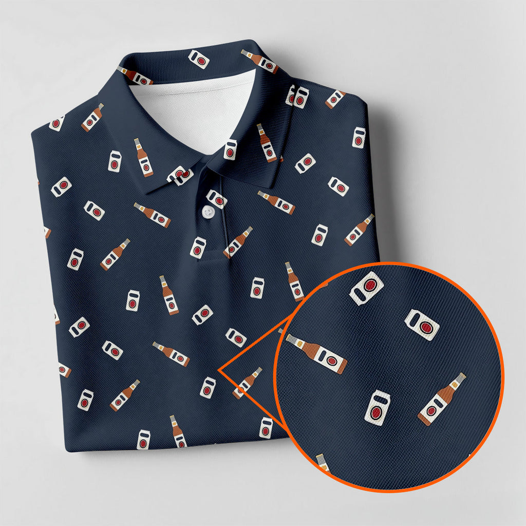 Beer Bottle Vs Can Seamless Pattern Golf Tops For Men, Golf And Beer Golf Shirts For Men