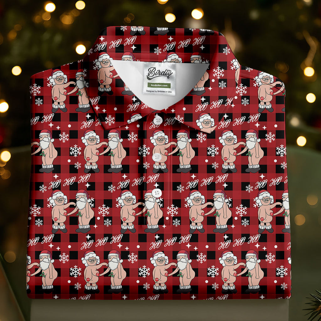 Ho Ho Ho Naughty Couple Funny Santa Christmas Golf Shirt, Fun Golf Shirts For Men, Polo Shirts For Men