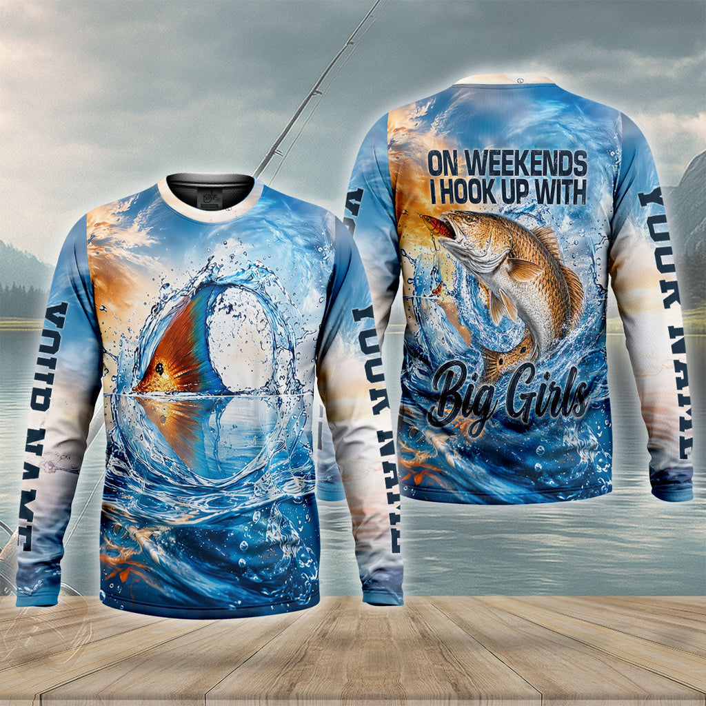 On Weekends I Hook Up With Big Girls UPF Shirt, Mens Fishing Apparel, Fishing Shirts For Men