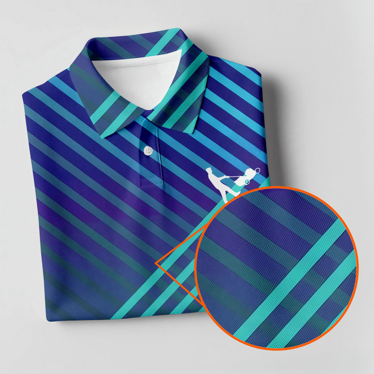 Teal And Purple Striped Pattern Golf Tops For Men, Performance Golf Shirt, Polo Shirts For Men