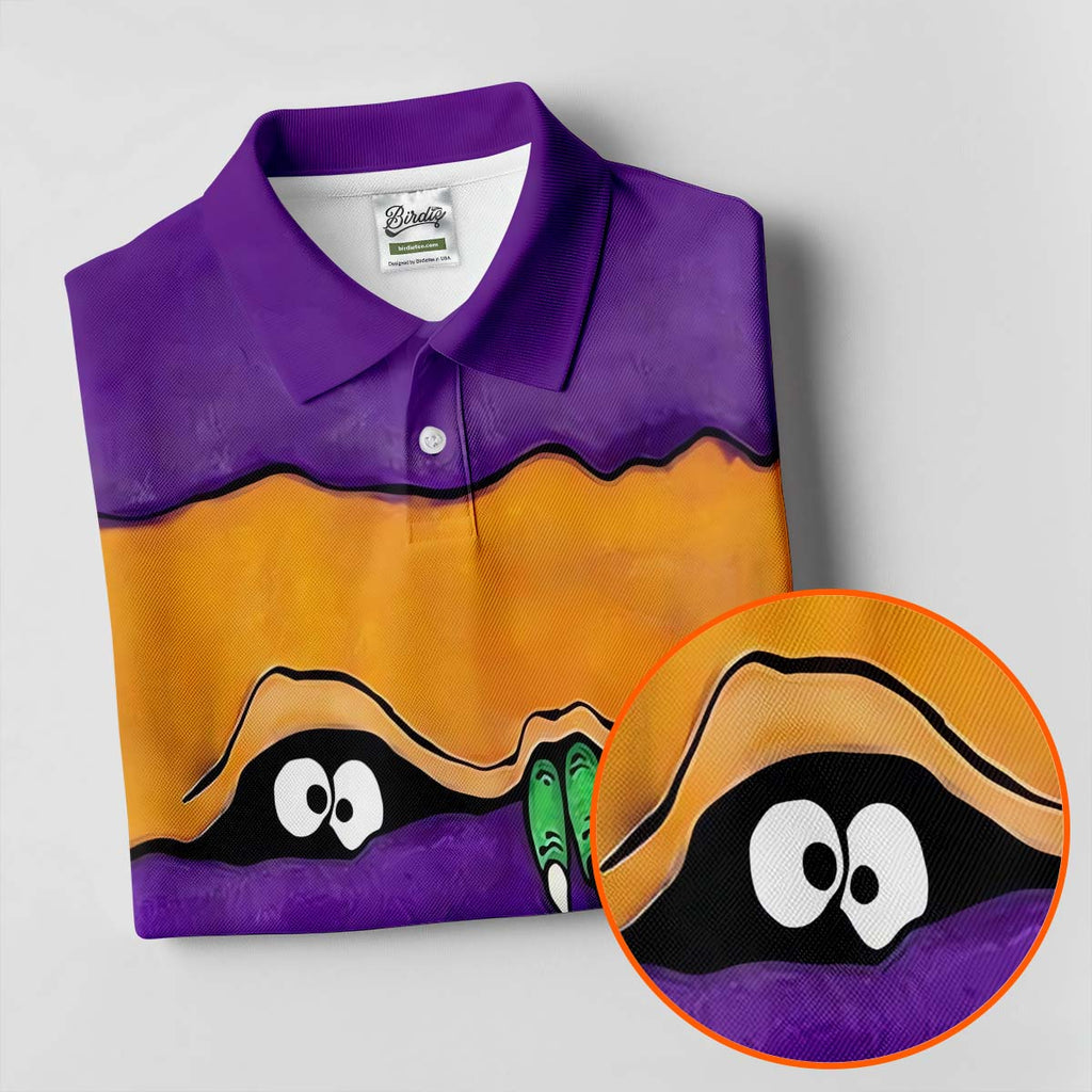 Funny Halloween Peeping Eyes Polo Shirts For Men, Golf Tops For Men, Halloween Golf Shirt