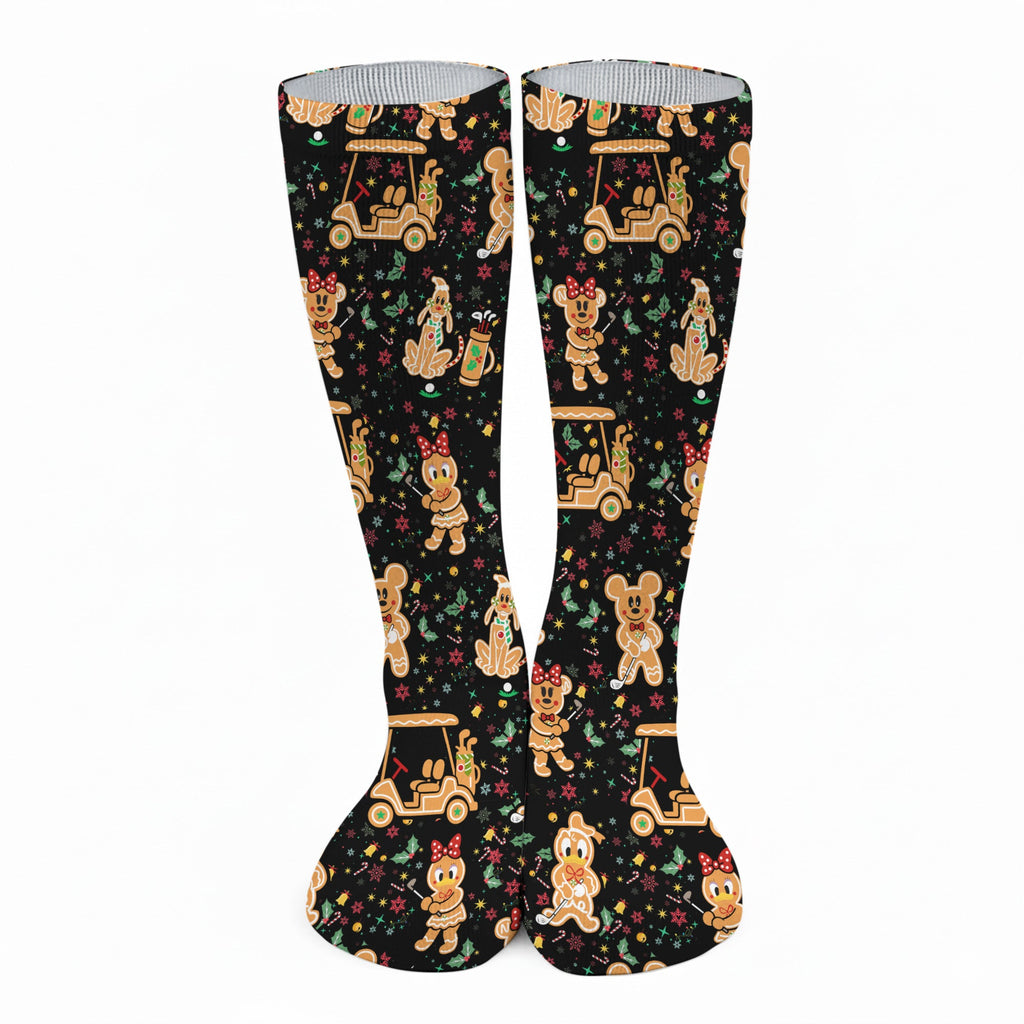 Cartoon Gingerbread Black Golf Socks, Funny Golf Socks, Christmas Golf Gift, Golf Accessory