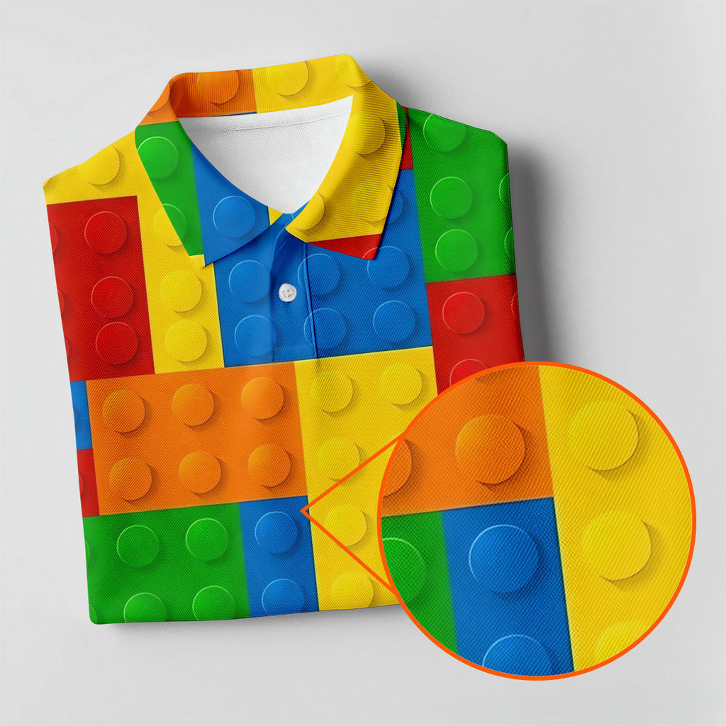 Lego Pattern Colorful Golf Shirt, Golf Tops For Men, Polo ShirtFor Men, Golf Shirts For Men