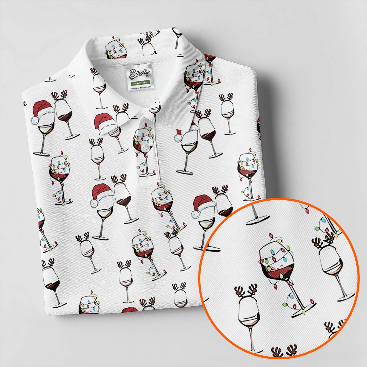 Christmas Wine Glass With Colorful Lighting White Golf Shirt, Christmas Golf Shirt, Polo ShirtFor Men