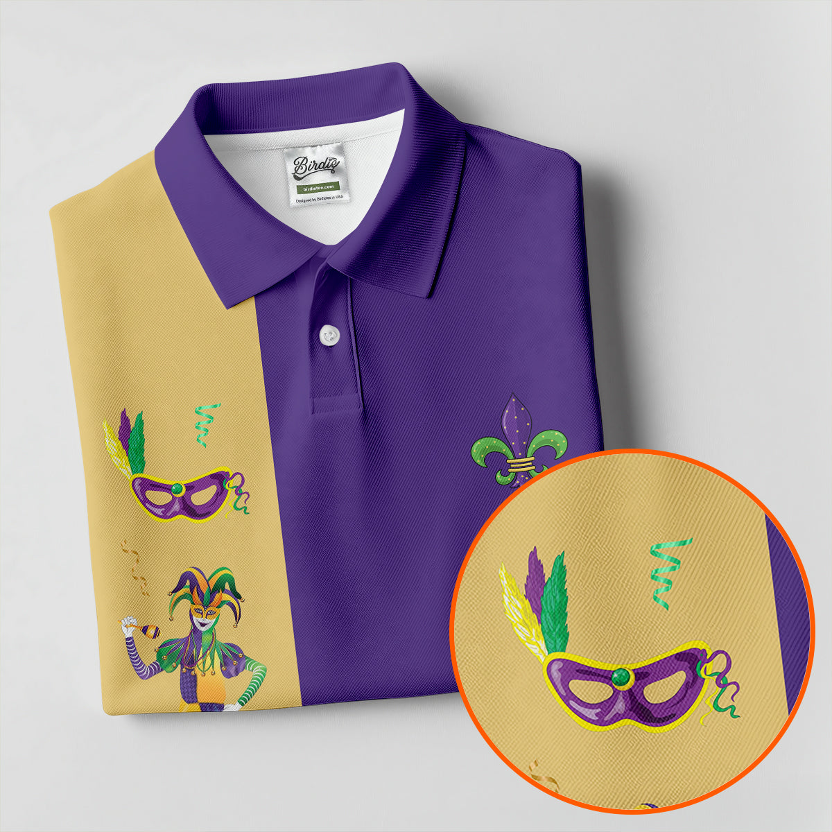 Mardi Gras Festival Jester Figure Fleur De Lis Symbol Purple Golf Shirt, Polo Shirts For Men, Golf Shirts For Men