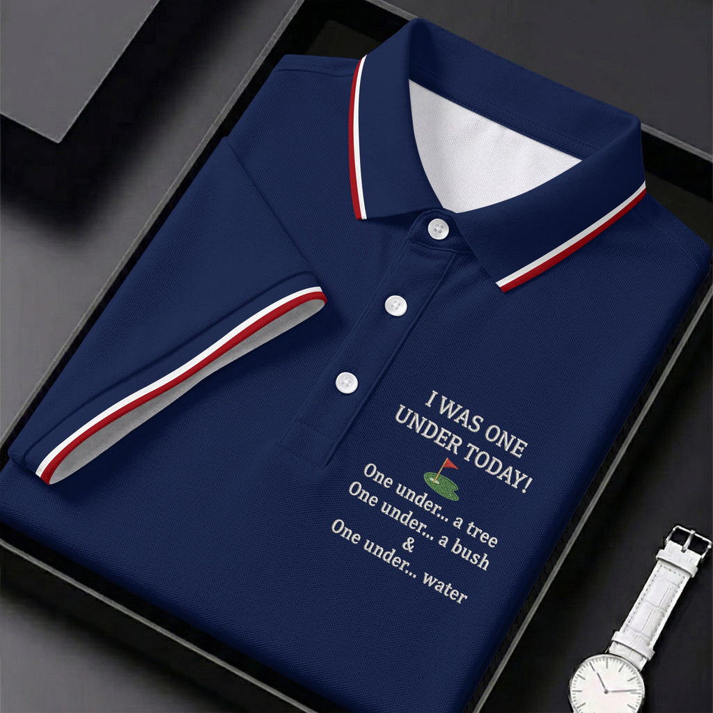 I Was One Under Today Navy Golf Shirt, Funny Golf Shirt, Golf Shirts For Men, Polo Shirts For Men