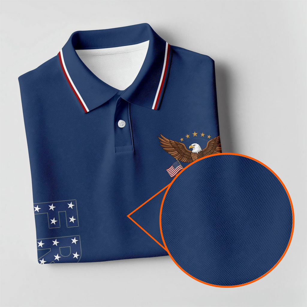 250 Years Of Freedom US Flag Logo Navy Golf Shirt, Patriotic 4th Of July Golf Shirts For Men