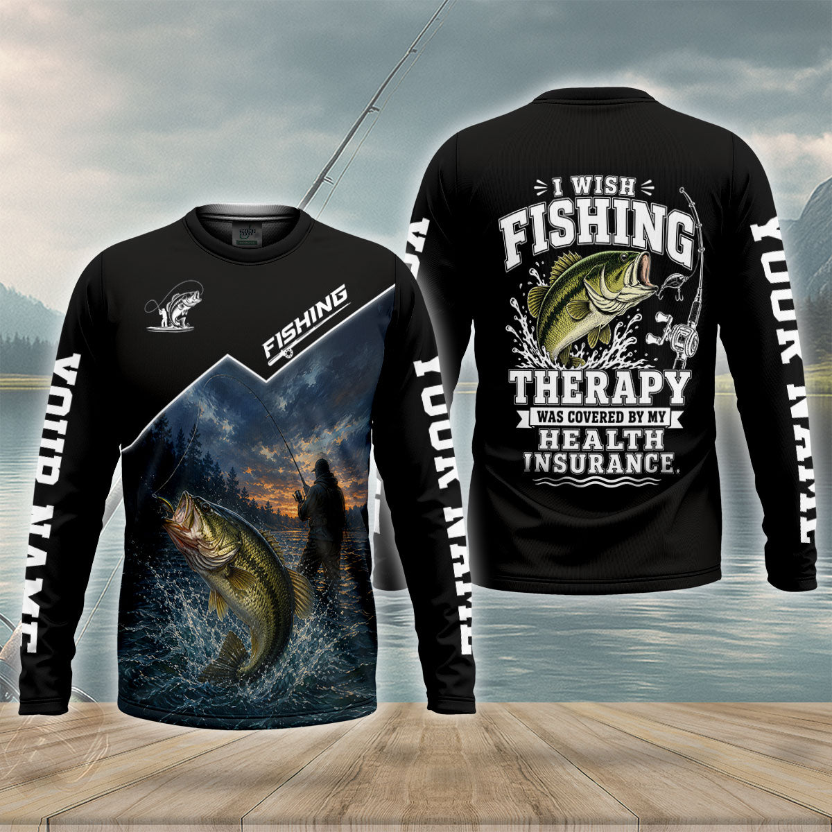 Custom Bass Fishing Lake Sunset UPF Shirt, Long Sleeve Fishing Shirt, Fishing Shirts For Men