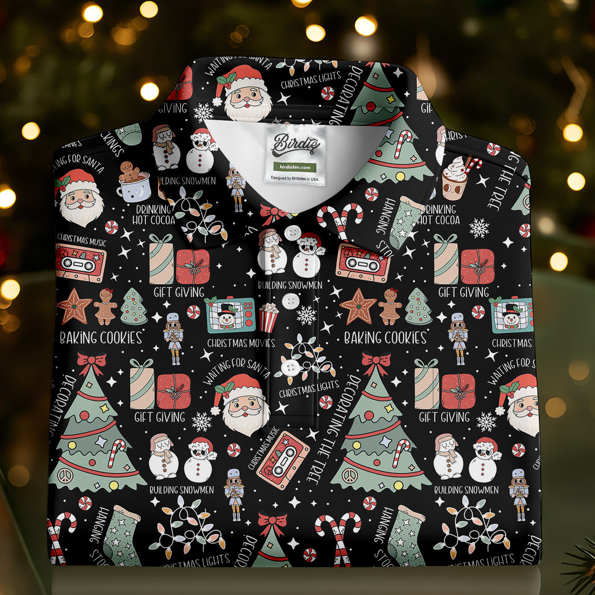 Cute Santa Claus Gift Black Men's Golf Polo Shirts, Christmas Golf Shirt, Polo Shirts For Men