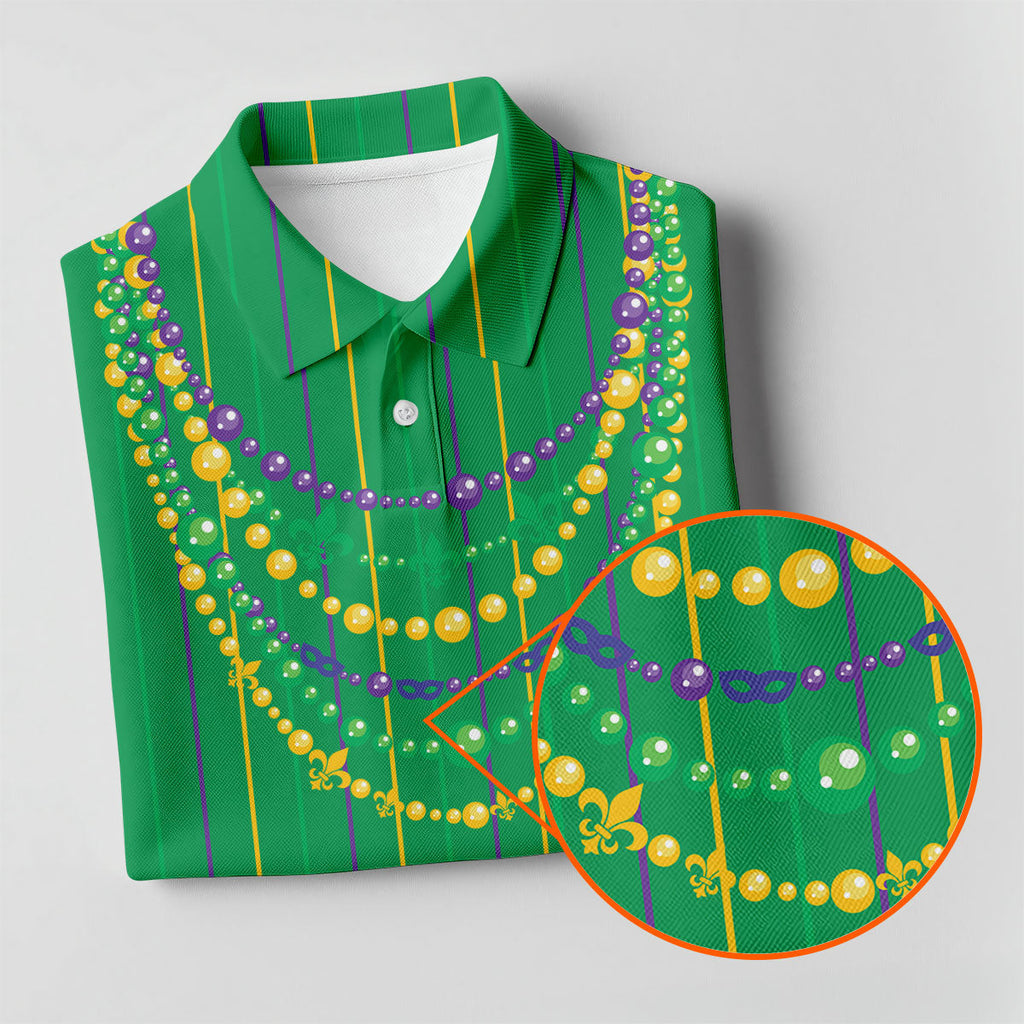 Mardi Gras Beads Necklaces Print Green Golf Shirt, Golf Tops For Men, Polo Shirts For Men, Golf Shirts For Men