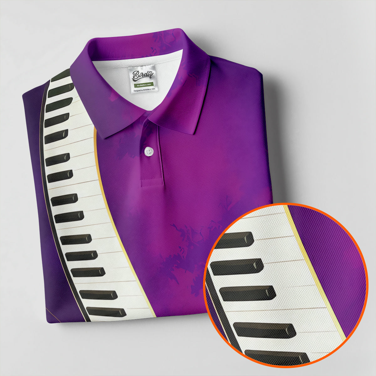 Mardi Gras Feather Beads Piano Keyboard Print Purple Golf Shirt, Polo Shirts For Men, Golf Shirts For Men