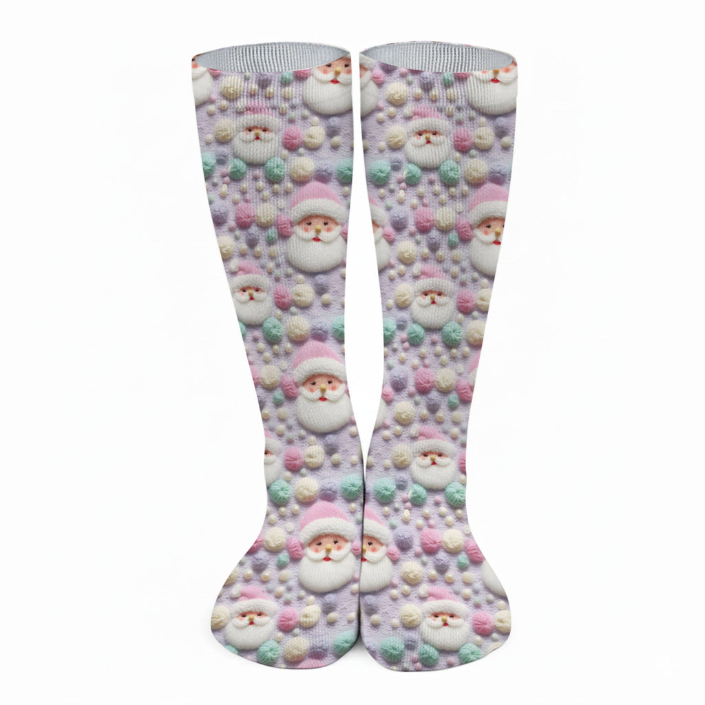 Knit Santa Pastel Pattern Golf Sock, Funny Golf Socks, Christmas Golf Gift, Golf Accessory