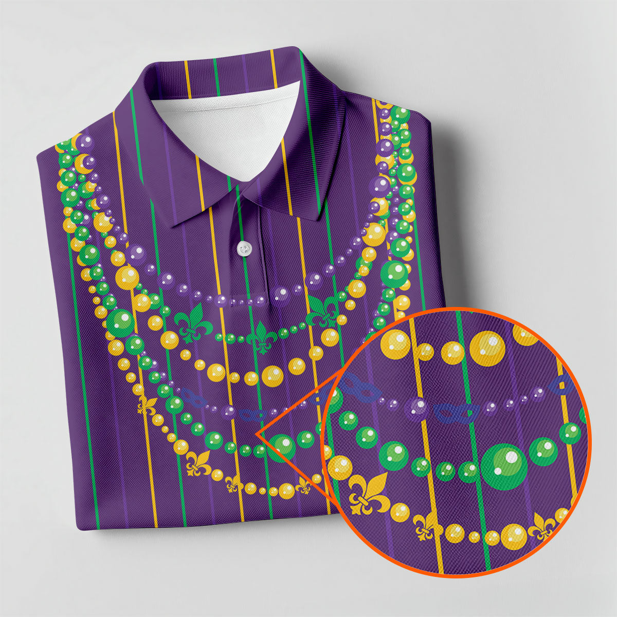 Mardi Gras Beads Necklaces Print Purple Golf Shirt, Golf Tops For Men, Polo Shirts For Men, Golf Shirts For Men