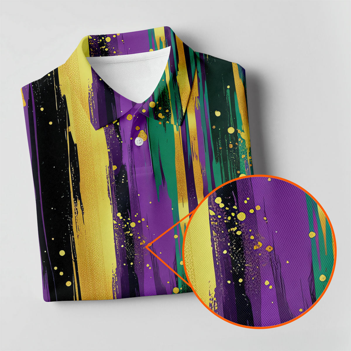 Green Purple Gold Splatter Effect Mardi Gras Golf Shirt, Polo Shirts For Men, Golf Shirts For Men