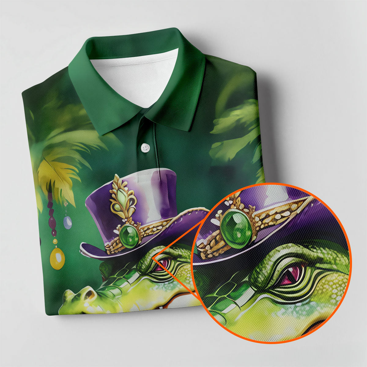 Mardi Gras Alligator Green Golf Shirt, Men's Funny Golf Shirts, Polo Shirts For Men, Golf Shirts For Men