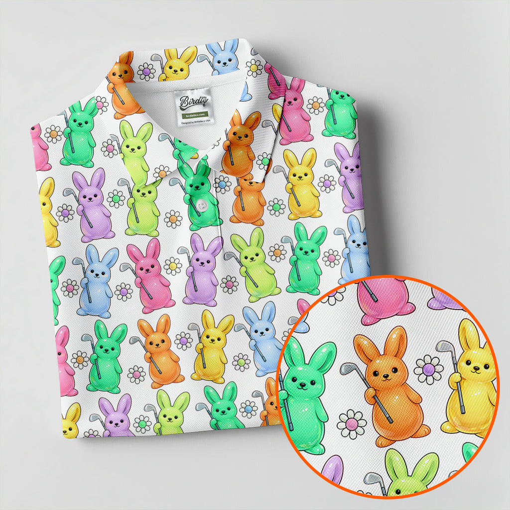 Colorful Easter Bunny White Golf Shirt, Cute Golf Outfit, Golf Shirts For Men, Golf Gift For Men