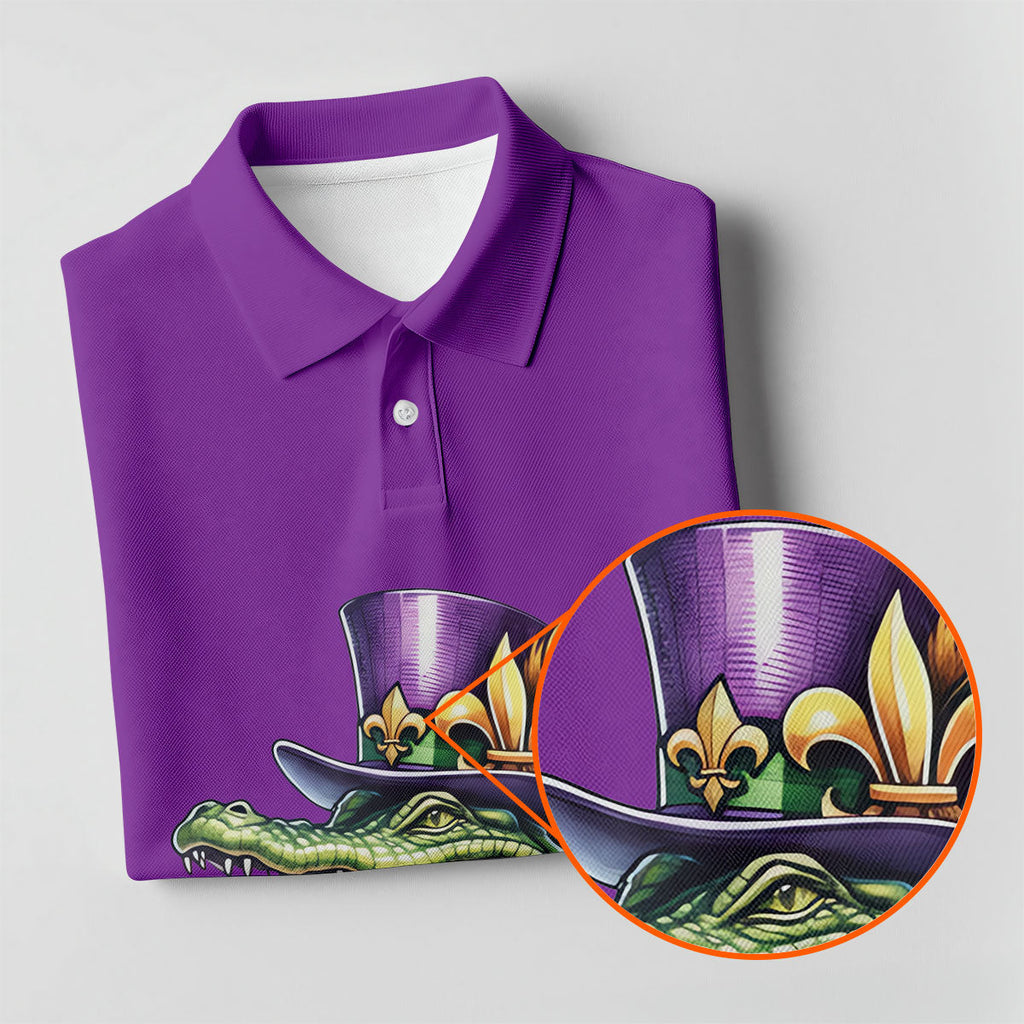 Mardi Gras Alligator Playing Saxophone Purple Golf Shirt, Golf Shirts For Men, Polo Shirts For Men