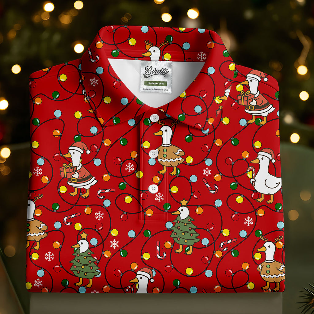 Funny Duck Merry Xmas Red Golf Shirts, Gifts For Golf Lovers, Polo Shirts For Men, Golfing Apparel