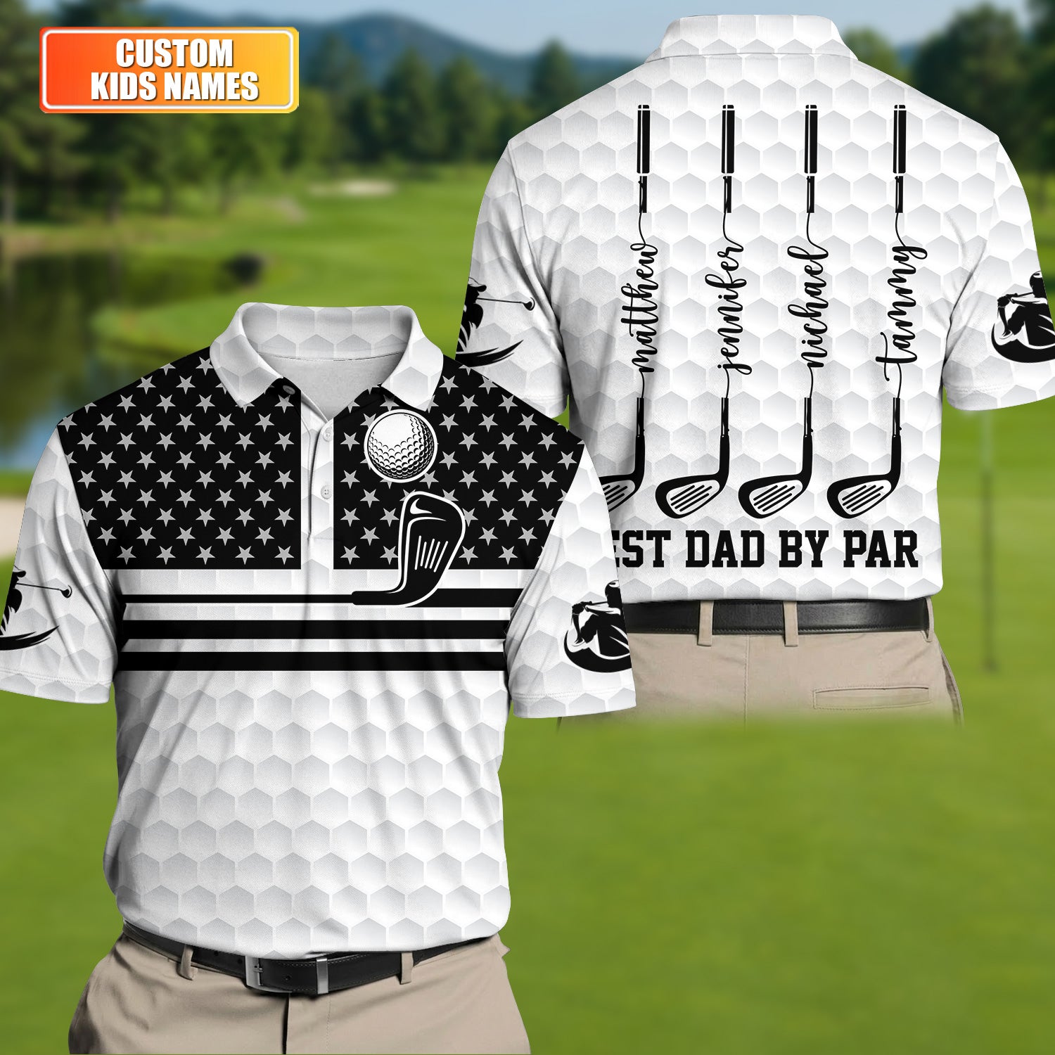 Best Dad By Par US Flag Pattern Dad Golf Shirt, Father's Day Golf Gift, Polo Shirts For Men
