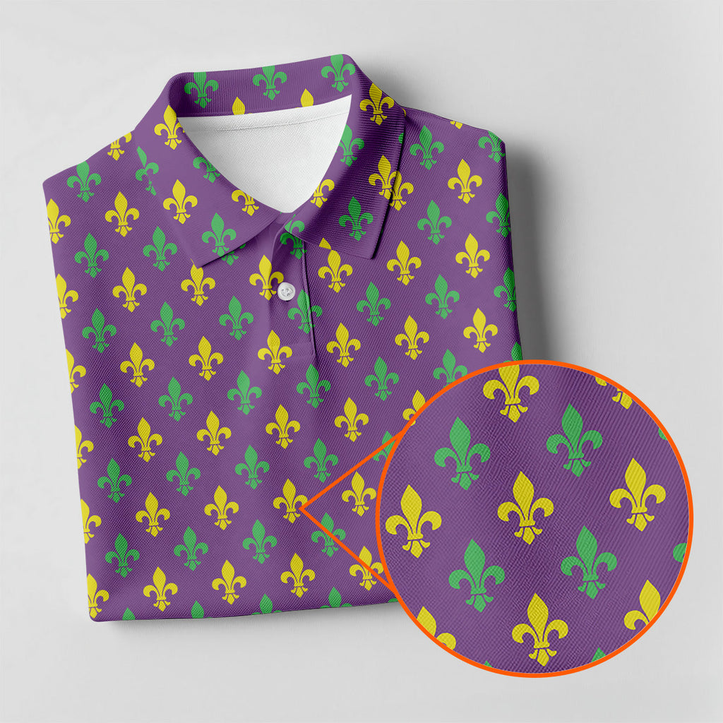 Mardi Gras Theme Green Purple Gold Fleur De Lis Pattern Golf Tops For Men, Golf Gift For Men